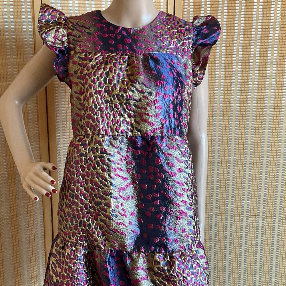 NWOT! THML Metallic Textured Wildcat Mini Dress Pink Gold Flutter Sleeve Small - Picture 3 of 16